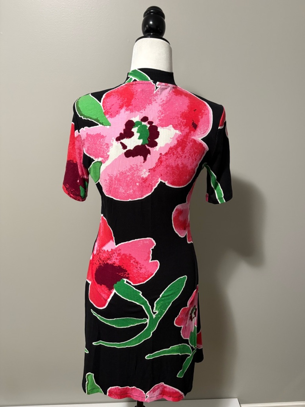 Desigual Floral Short Sleeve Mini Skater Dress Ribbed Knit - Picture 9 of 14